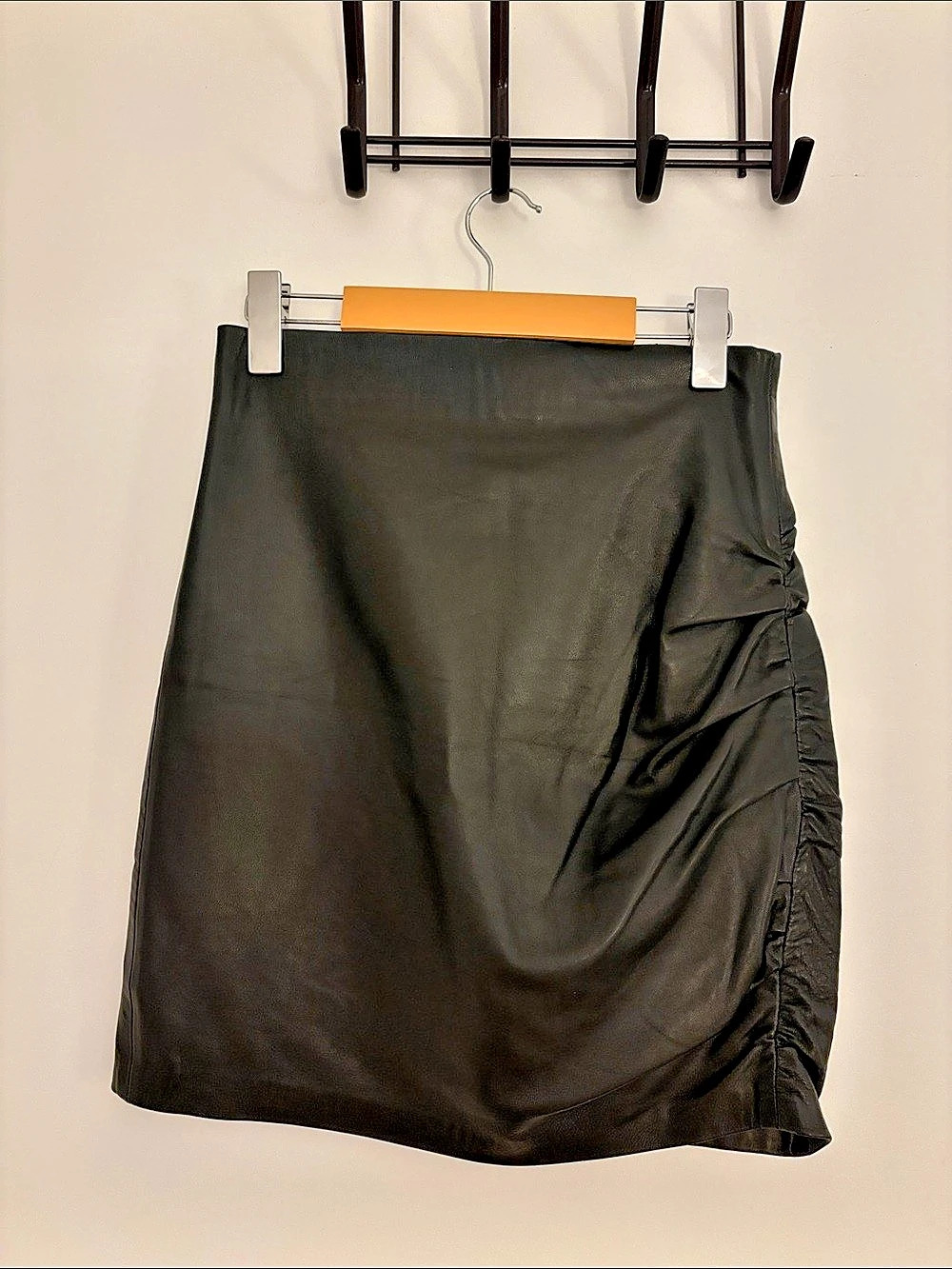 NWT Zara Leather Mini Skirt Ruched Black Size Small